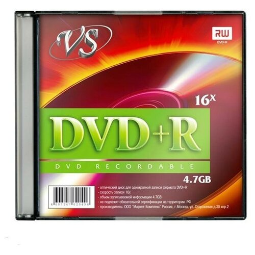 Носители информации DVD+R, 16x, VS, Slim/5, VSDVDPRSL501 dvd r vs носители информации dvd r 16x vs slim 5 vsdvdrsl501