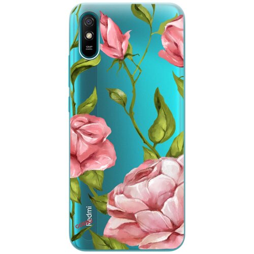 фото Ультратонкий силиконовый чехол-накладка transparent для xiaomi redmi 9a с 3d принтом "amazing roses" gosso