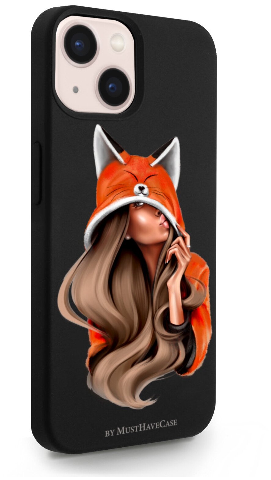 Черный силиконовый чехол MustHaveCase для iPhone 13 Foxy Girl/ Лисичка для Айфон 13 Противоударный