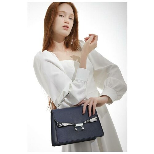 фото Textura мессенджер, отдел на клапане, цепочка, длинный ремень, цвет синий