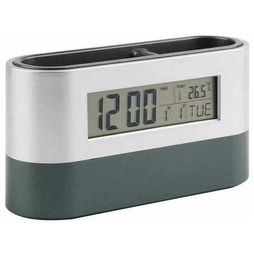 Часы электронные настольные 038 с будильником , термометром, органайзером для канцелярских принадлежностей, зеркальные с синей индикацией.