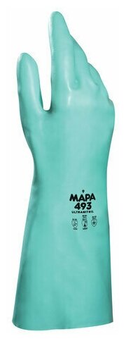 Перчатки нитриловые MAPA Ultranitril 493, хлопчатобумажное напыление, размер 8 (M), зеленые