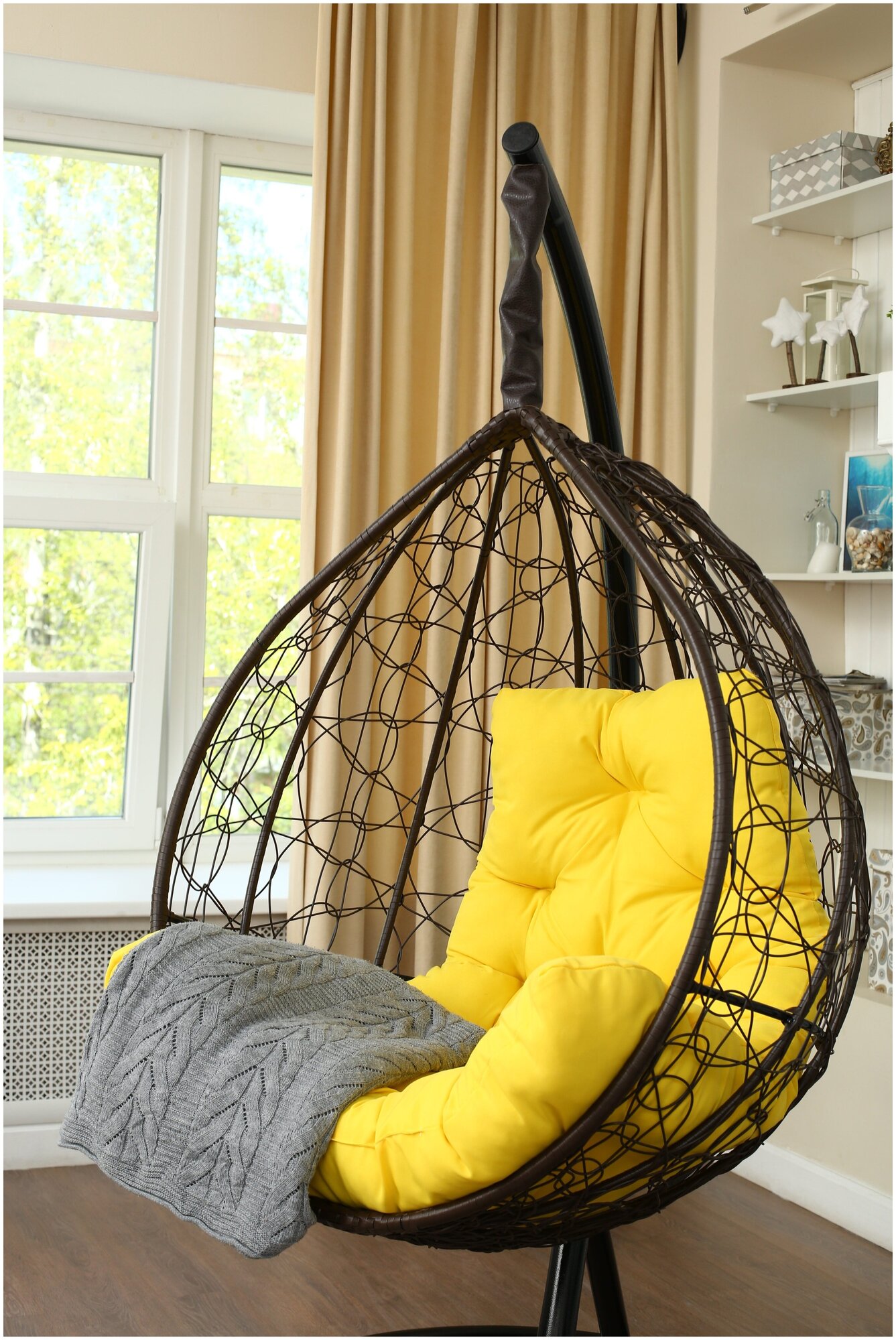 Кресло подвесное бароло, коричневый/желтый - фотография № 4
