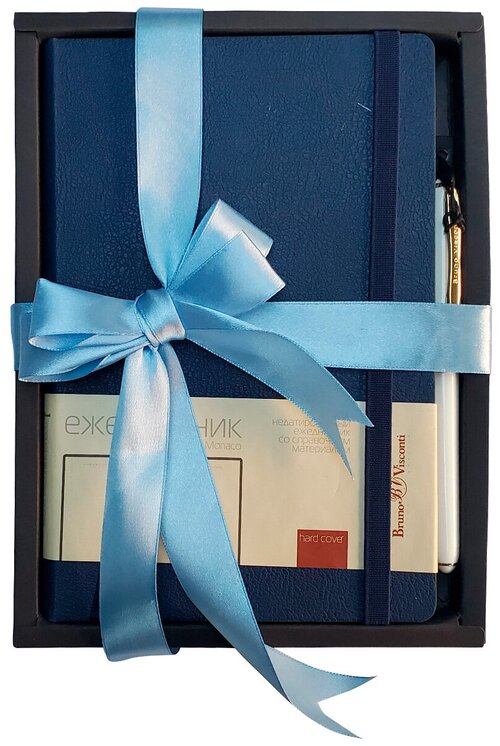 Набор Bruno Visconti Monaco ручка и ежедневник недатированный, искусственная кожа, А5, 136 листов, синий, цвет бумаги тонированный