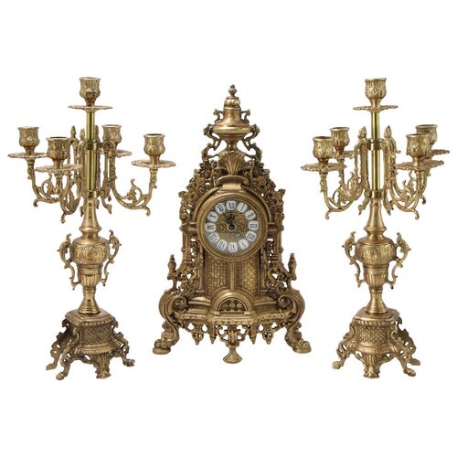 Часы каминные с канделябрами 5- рожковыми (античное золото) Olympus Brass