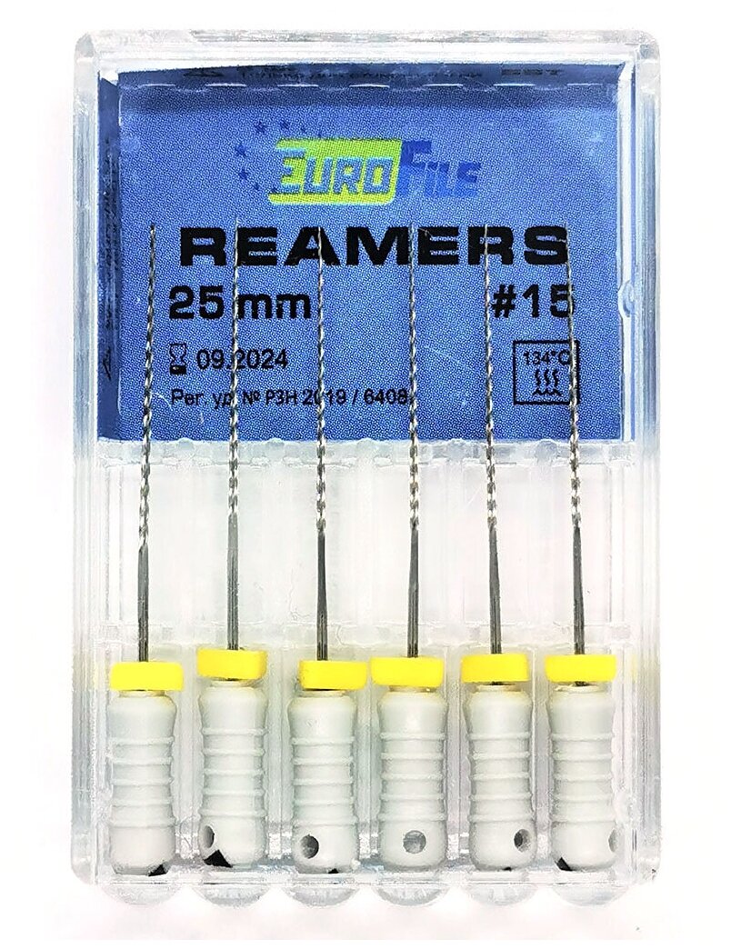 Reamers - стальные ручные дрильборы (каналорасширители), 25 мм, N 15, 6 шт/упак