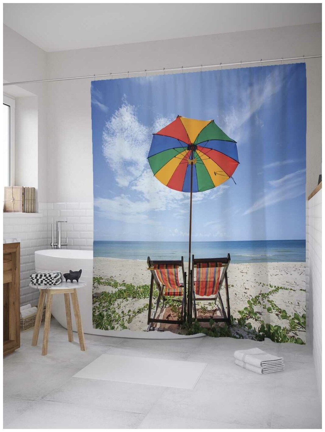 Штора для ванной JoyArty Радужный пляжный зонт 180х200 (sc-9361)