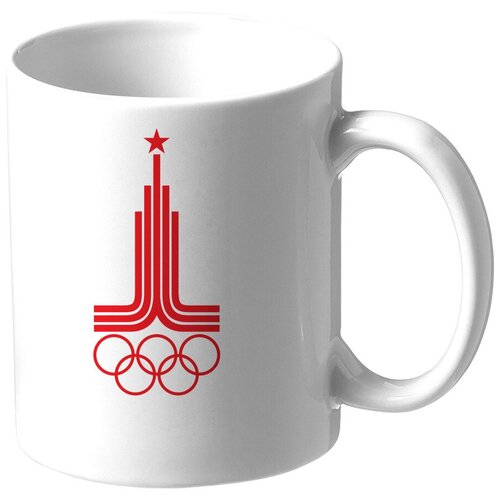 Белая кружка с принтом 5 колец / Кружка с рисунком / Кружка олимпиада / Кружка Олимпиада 80-х / Сувенирная кружка