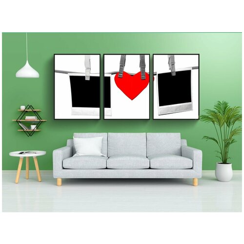 фото Набор модулных постеров для интерьера "polaroid, прищепки, сердце" 60x90 см. в тубусе, без рамки lotsprints