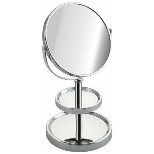 Зеркало косметическое настольное с полочками для украшений , нержавейка хромированная зеркало косметическое m 1602p двустороннее 1 х2 диаметр 15 см окраш металл стекло