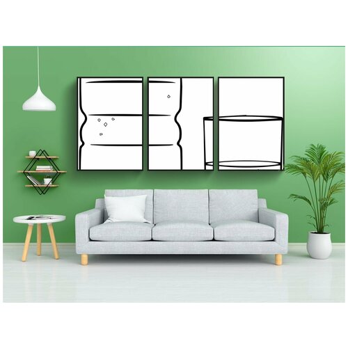 фото Набор модулных постеров для интерьера "черное и белое, штриховая графика, искусство барда" 60x90 см. в тубусе, без рамки lotsprints