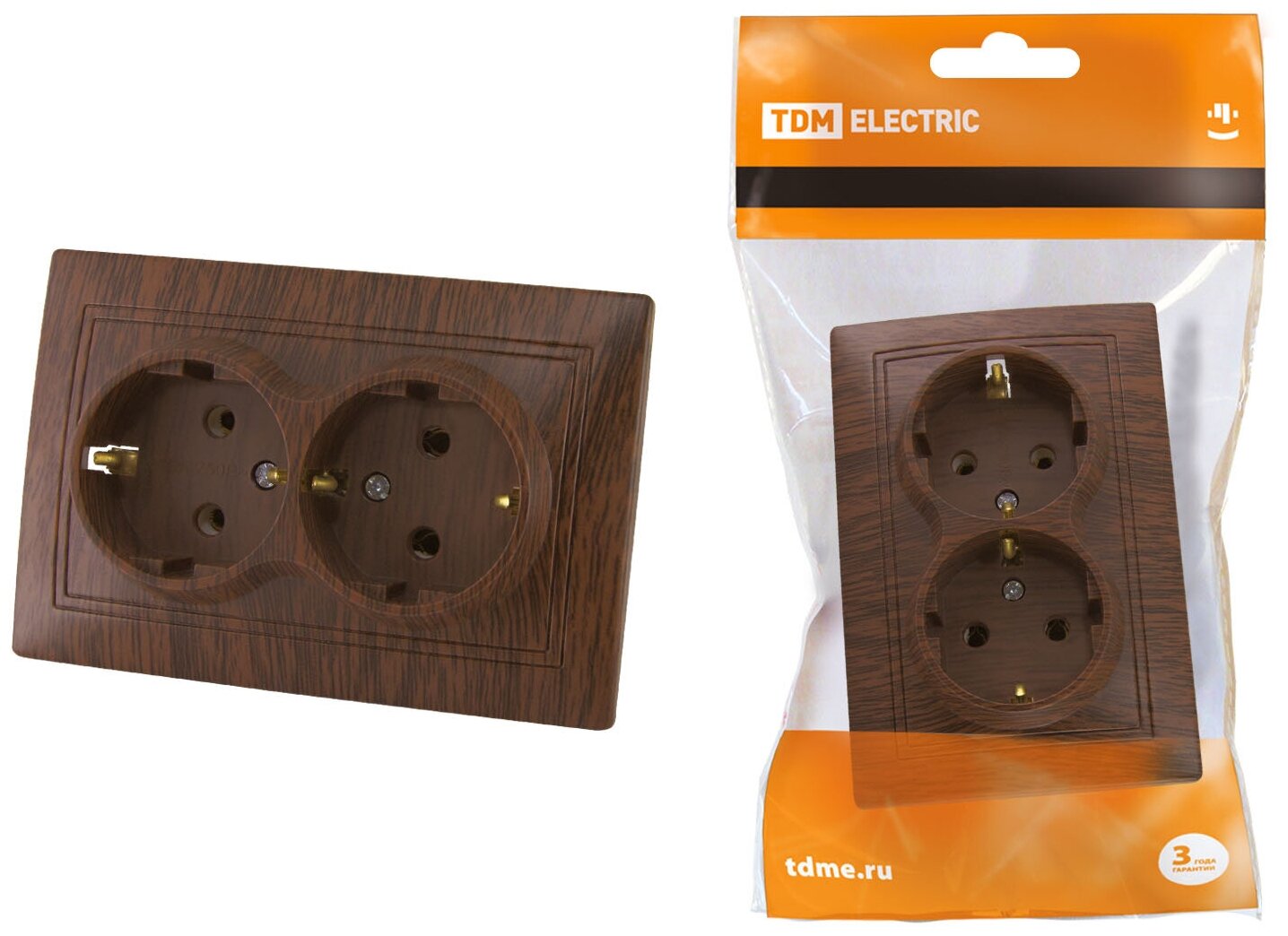 фото Розетка двойная 2П+З 16А 250В "ЭКО" (бук) "Таймыр" TDM
