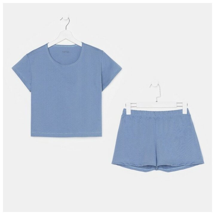 Пижама Kaftan, футболка, шорты, короткий рукав, размер 40, голубой