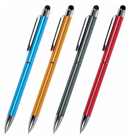 Ручка-стилус SONNEN для смартфонов/планшетов, синяя, корпус ассорти, серебристые детали, линия письма 1 мм