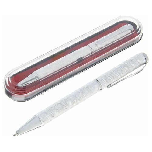 Ручка подарочная, шариковая Супер в пластиковом футляре, поворотная, серебристая