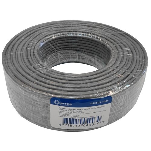 Сетевой кабель 5bites UTP Solid cat.5E 24AWG PVC 100m Copper US5505-100C сетевой кабель 5bites utp solid 5e 24awg cca pvc 100m green us5505 100a gr