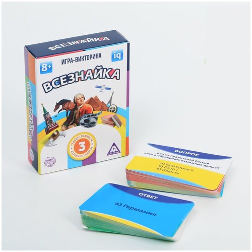 Карточная Настольная Игра Обучающая игра-викторина для детей, Всезнайка, 90 карточек