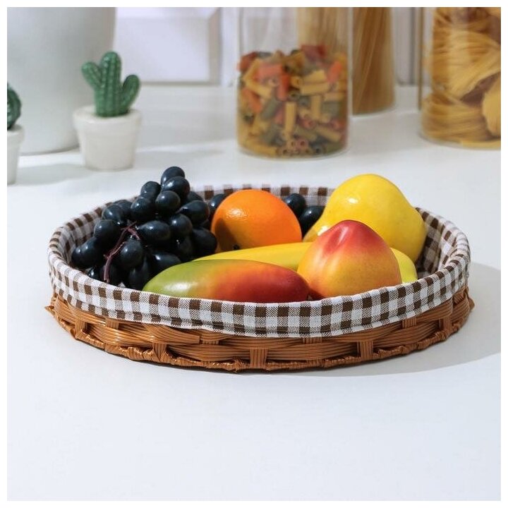Корзинка для фруктов и хлеба Домашний уют d=30,5 см, цвет шоколадный - фотография № 2