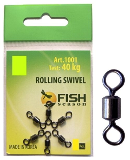 Вертлюжок Fish Season Rolling Swivel цилиндр. №4 (35 кг) (упак. 7 шт)