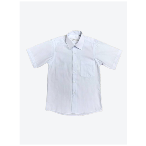 фото Школьная рубашка flourish, прямой силуэт, на пуговицах, короткий рукав, карманы, в полоску, размер 128, белый