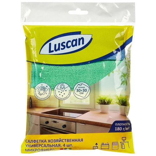 Купить Салфетки хозяйственные Luscan универсальн микрофибра 180г 30х30см 4шт/уп, 2 уп, Luscan Economy, Бумажные салфетки