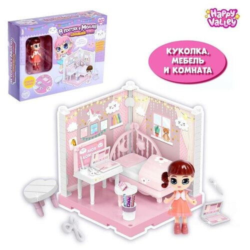 фото Пластиковый домик для кукол «в гостях у молли» спальня с куклой и аксессуарами happy valley