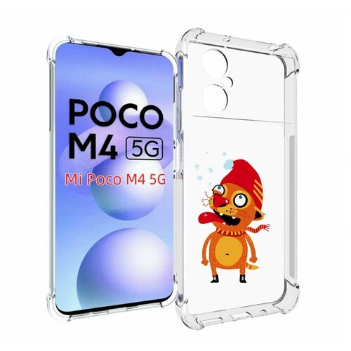 Чехол MyPads Зимний кот для Xiaomi Poco M4 5G задняя-панель-накладка-бампер