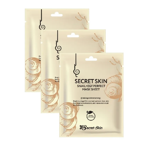 Secret Skin Snail+EGF Perfect Mask Sheet, 3 шт/Маска для лица корея Набор антивозрастных тканевых масок с экстрактом улитки