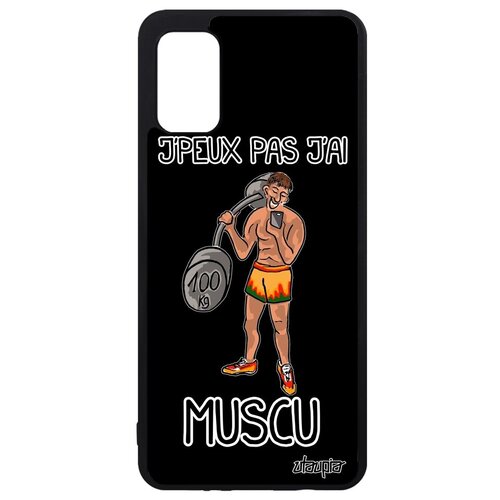 фото Противоударный чехол на телефон // galaxy a41 // "не могу - у меня бодибилдинг!" комикс качок, utaupia, черный