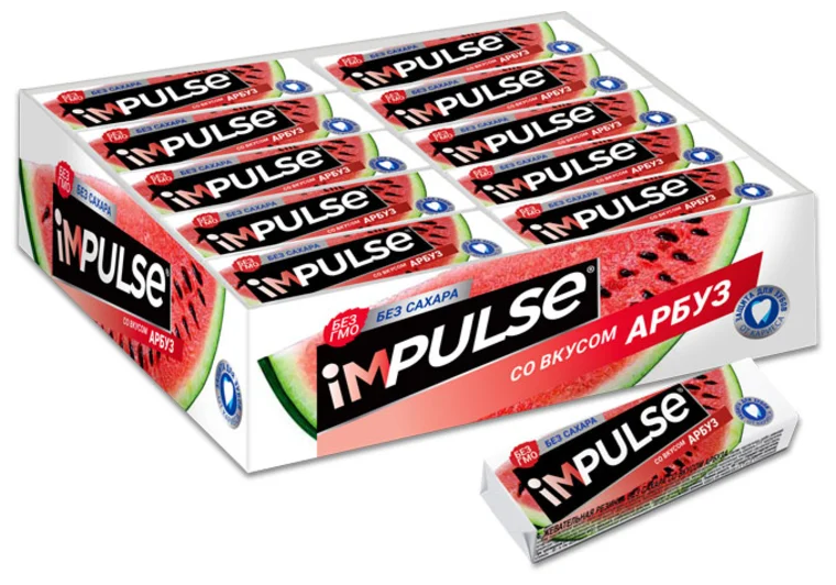 «Impulse», жевательная резинка со вкусом «Арбуз», без сахара, 14 г (упаковка 30 шт.) - фотография № 4