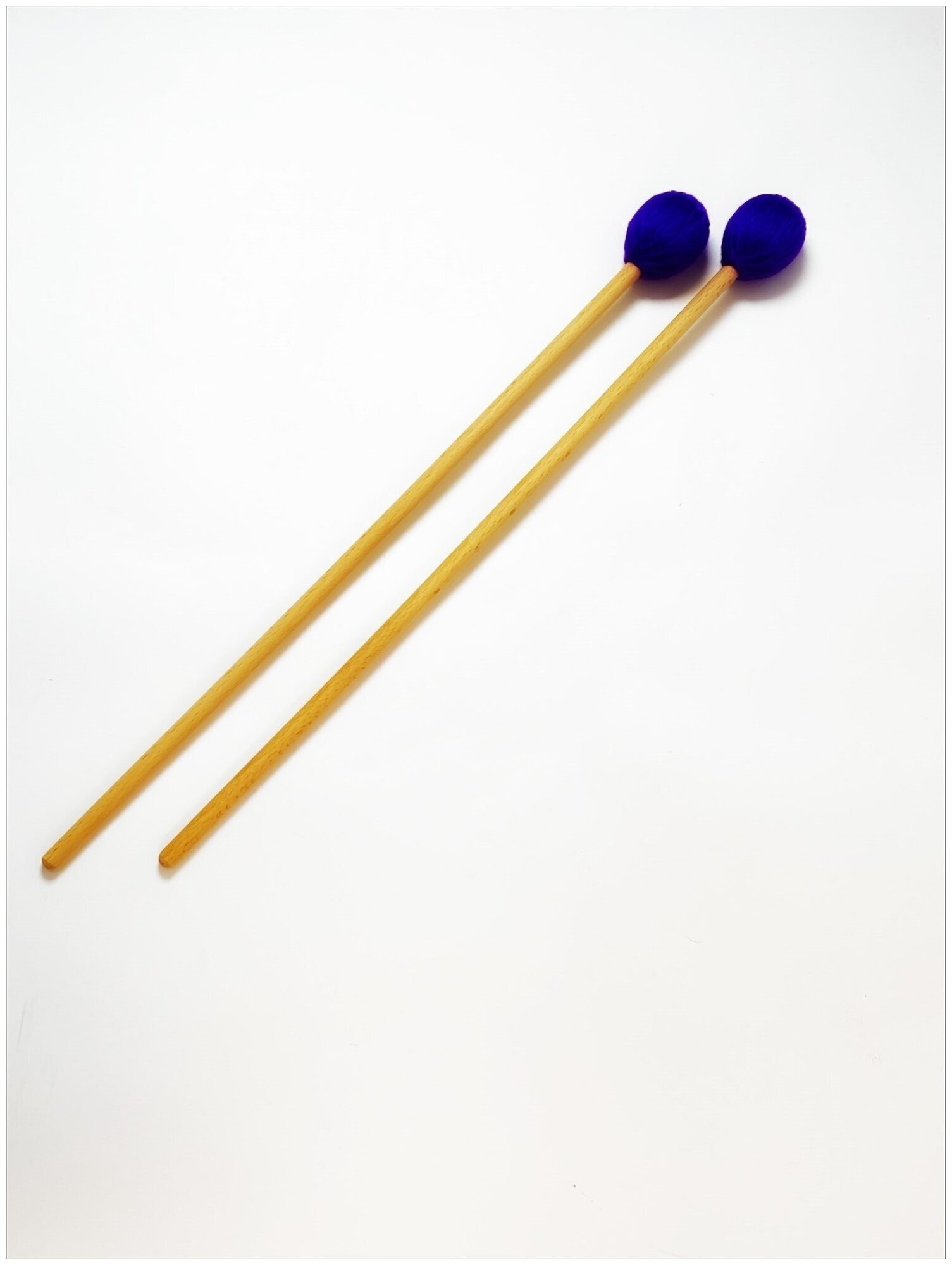 Палочки для глюкофона 2 штуки , деревянные, с шаром из акриловых нитей, фиолетовые