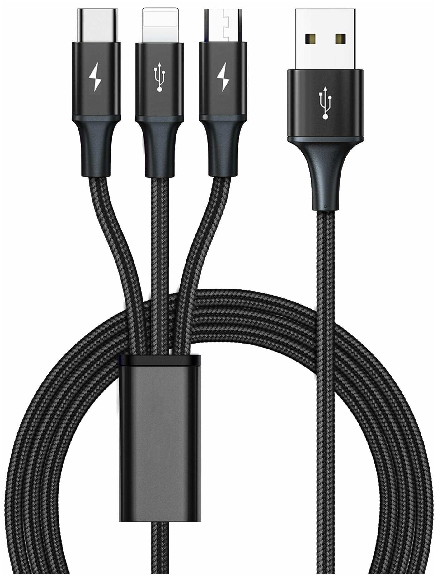 Кабель для зарядки 3 в 1 - Lightning Type-C microUSB провод 1.2м быстрая зарядка 2A для смартфонов наушников планшетов