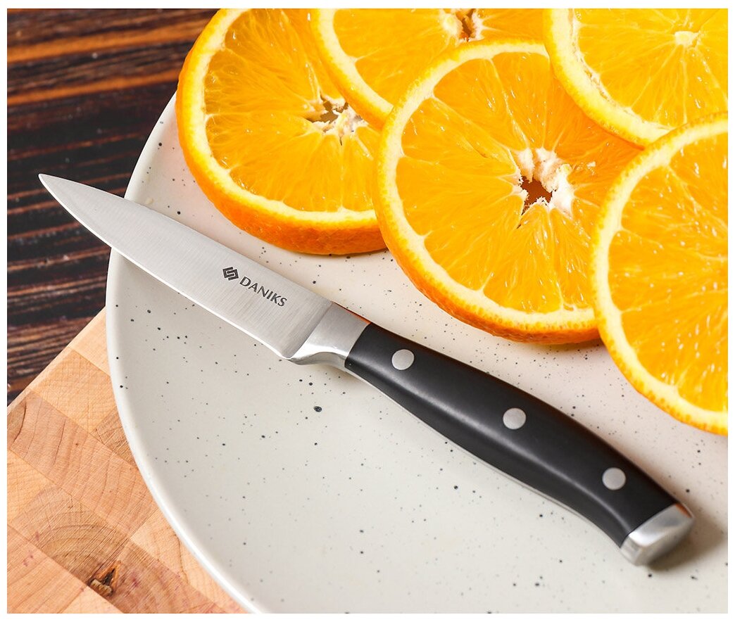 Нож кухонный Daniks, Black, для овощей, нержавеющая сталь, 9 см, рукоятка пластик, 161520-5