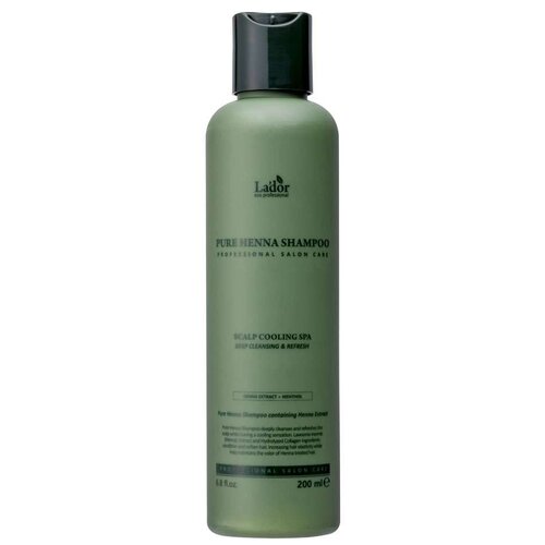 Профессиональный укрепляющий шампунь Lador для волос с хной и ментолом Pure Henna Shampoo 200мл