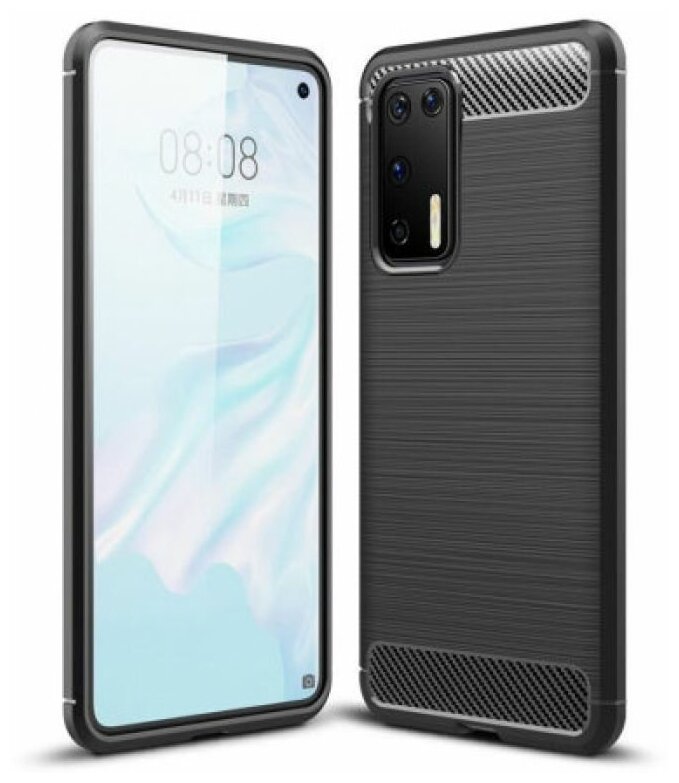 Brodef Carbon Силиконовый чехол для Huawei P40 Черный