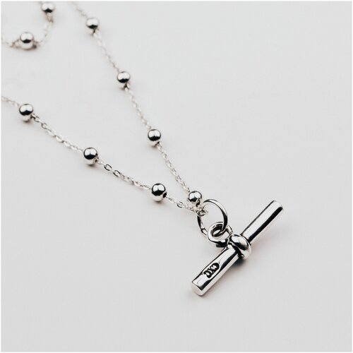 Колье CXC, длина 60 см, серебряный, серый