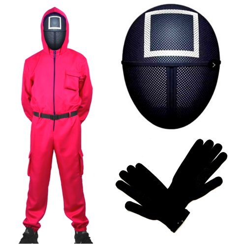 фото Игра в кальмара костюм охранника премиум размер l рост 174-182 см : комбинезон, маска, перчатки