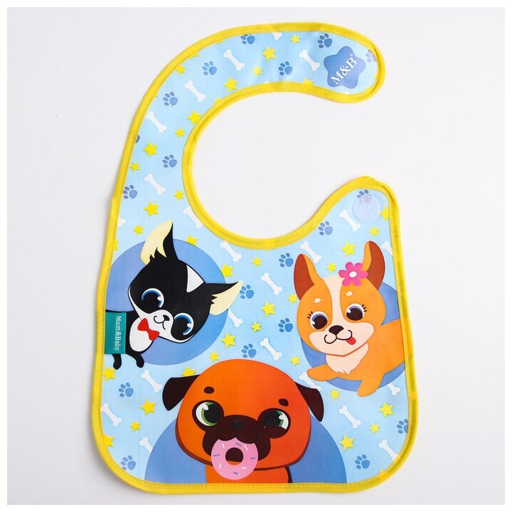 фото Нагрудник для кормления « Собачки», непромокаемый, на липучке, с карманом, цвет голубой