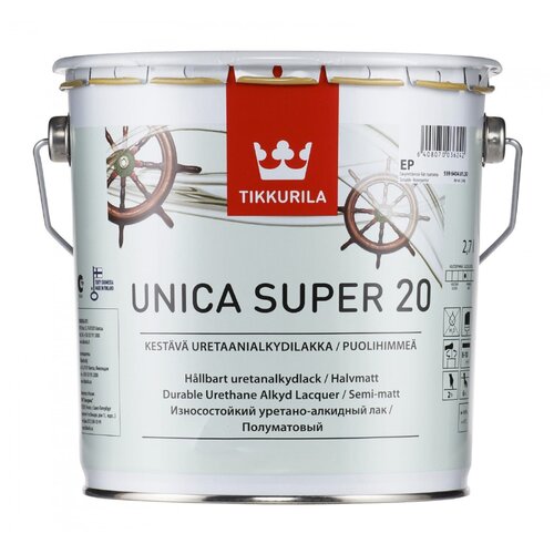 Лак уретано-алкидный полуматовый TIKKURILA Unica Super 20 (Уника Супер 20) 0,9 л (база EP)