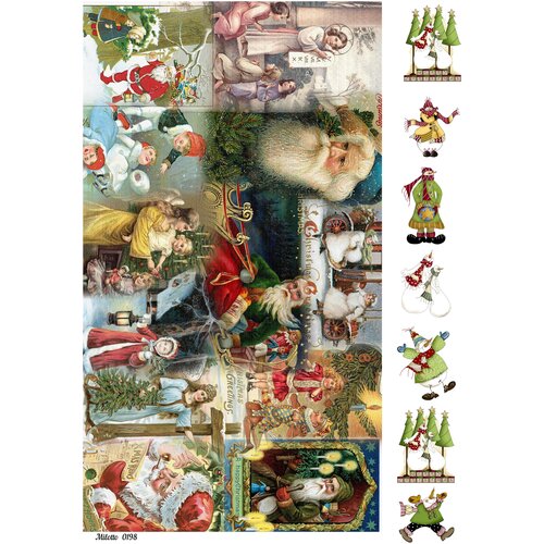 Рисовая бумага для декупажа А4 ультратонкая салфетка 0198 Санта Новый Год Дед Мороз винтаж крафт Milotto