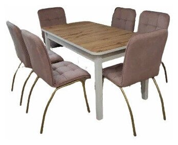 Обеденная группа для кухни стол NGVK Мега 2 Дуб Вотан/Белый и 6 стульев Ракушка цвет Розовый