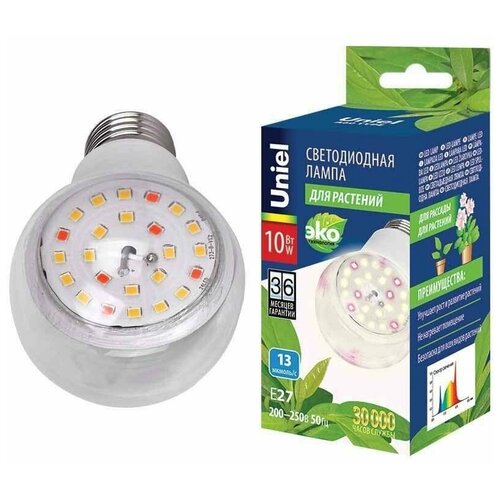 Лампа светодиодная для растений Uniel E27 10W прозрачная LED-A60-10W/SPFB/E27/CL PLP30WH UL-00007404 лампа светодиодная эра e27 10w 2700k матовая eco led a60 10w 827 e27 б0028006