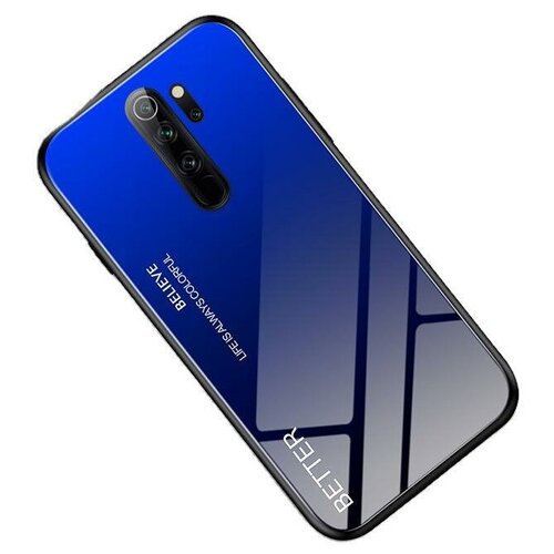 фото Чехол-бампер mypads для xiaomi redmi 9 стеклянный из закаленного стекла с эффектом градиент зеркальный блестящий переливающийся синий