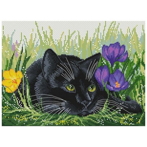 фото Набор кот и крокусы вышивка крестом 20х27,5 белоснежка 183-14