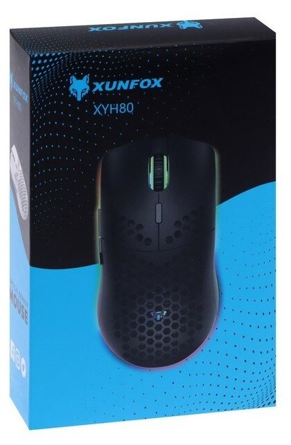 XunFox Мышь XYH80 MB-2.8, игровая, беспроводная, 600-3200 dpi, 500 мАч, с подсветкой, черная