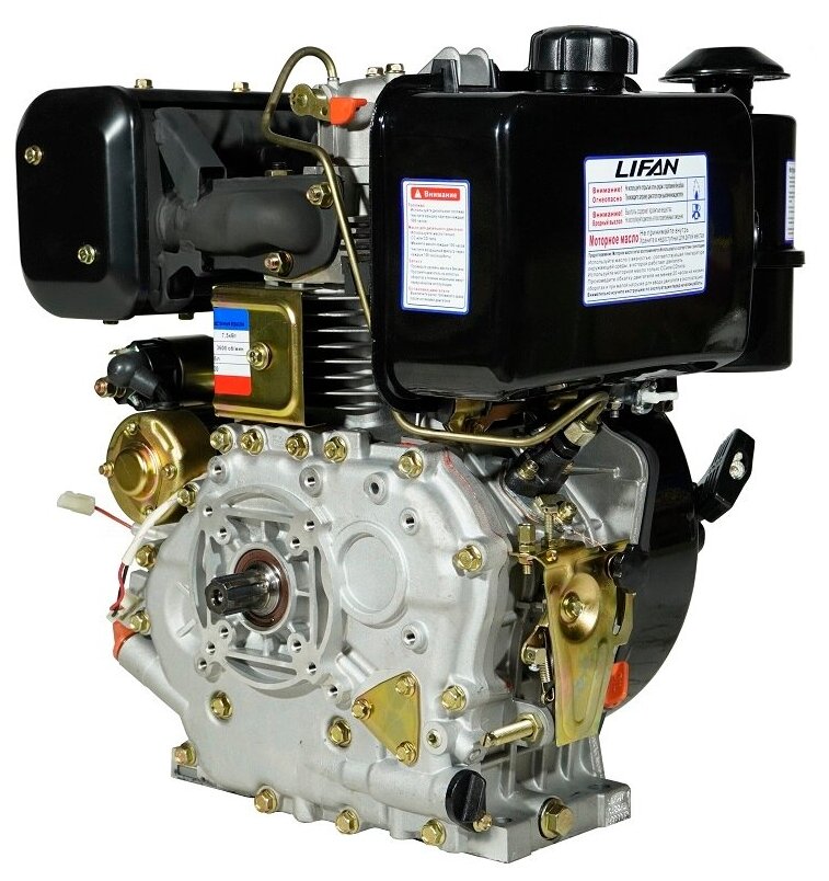 Двигатель дизельный Lifan Diesel 188FD D25 6A шлицевой вал for 1300D (12.5л.с., 456куб. см, вал 25мм, ручной и электрический старт, катушка 6А) - фотография № 6