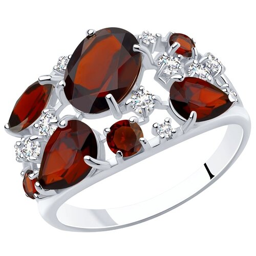 фото Sokolov кольцо из серебра с гранатами и фианитами 92010220, размер 16.5