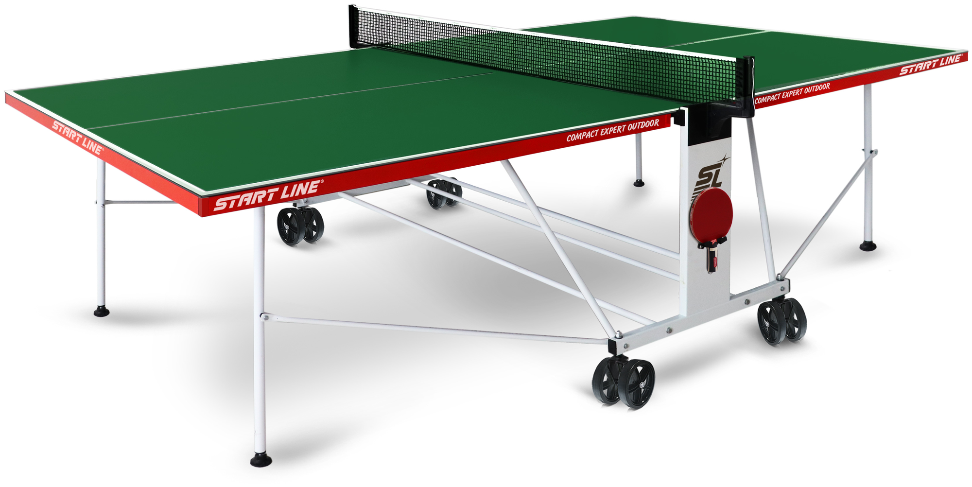 Теннисный стол Start Line Compact Expert Outdoor green любительский, всепогодный, с встроенной сеткой
