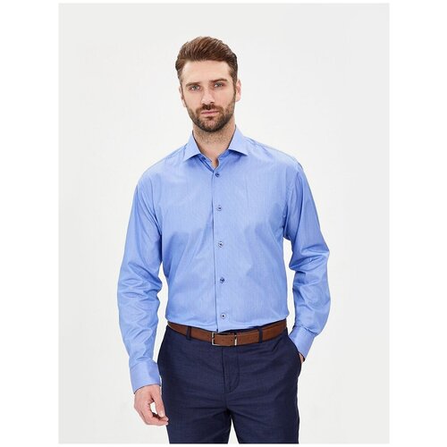 фото Рубашка мужская длинный рукав greg 221/111/7306/1p_gb, прямой силуэт / сlassic fit, цвет голубой, рост 174-184, размер ворота 44