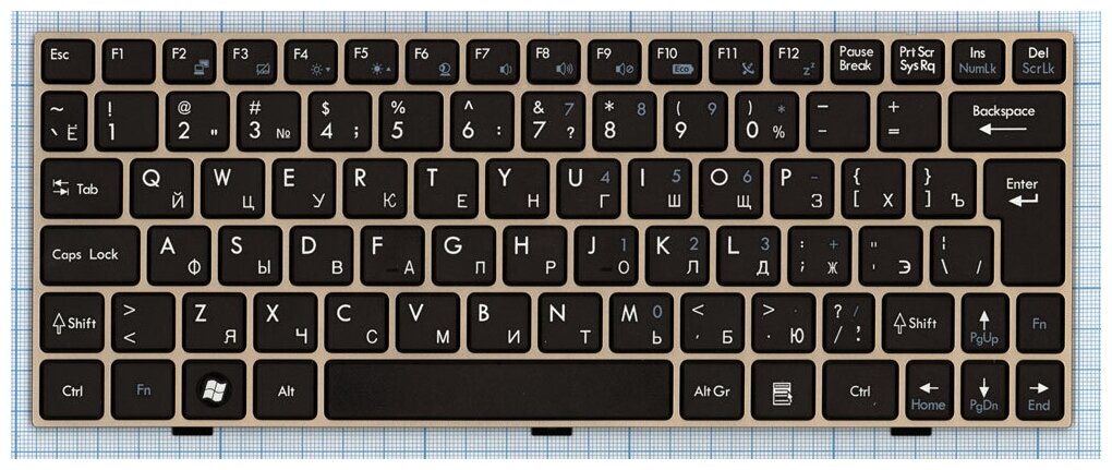 Клавиатура для ноутбука MSI S1N-1ERU2C1 черная с бронзовой рамкой